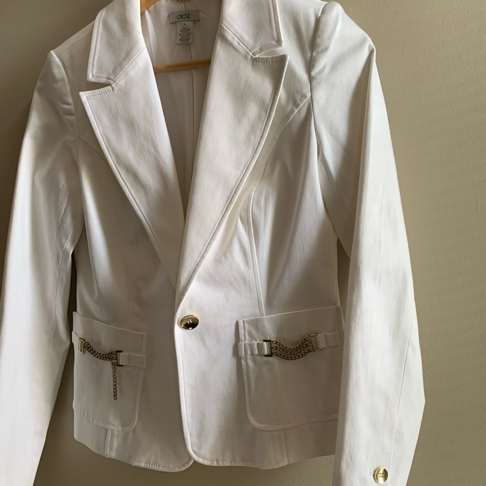 Cache pant suit with gold detail. Jacket is size 4 and pants are size 2.